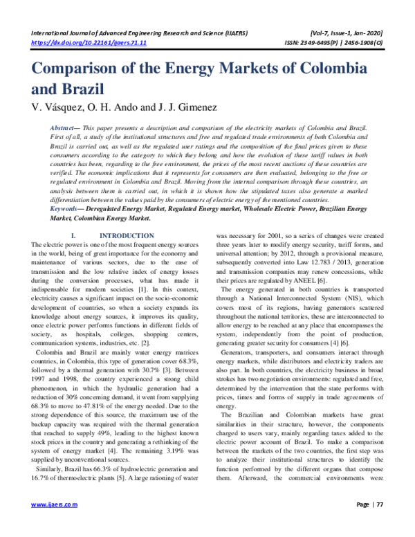 (PDF) Comparison of the Energy Markets of Colombia and Brazil