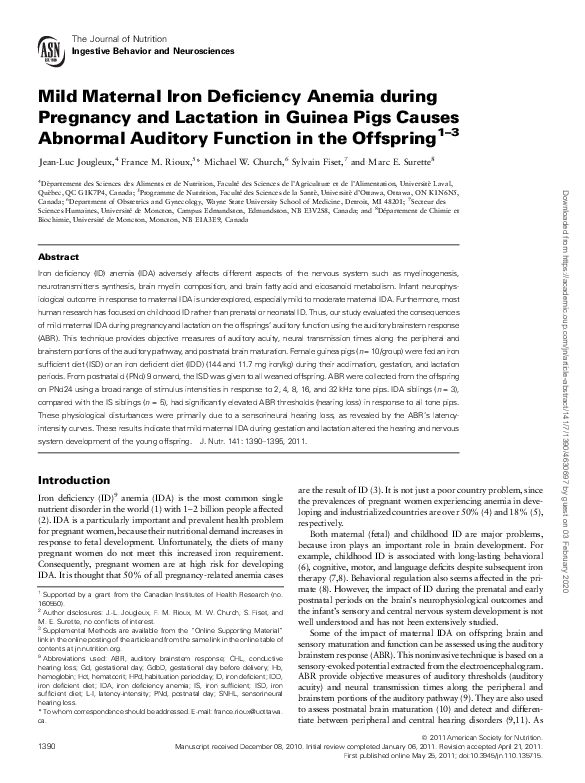(PDF) Mild Maternal Iron Deficiency Anemia during Pregnancy and ... - Guinea Pig Iron Deficiency From Poor Diet