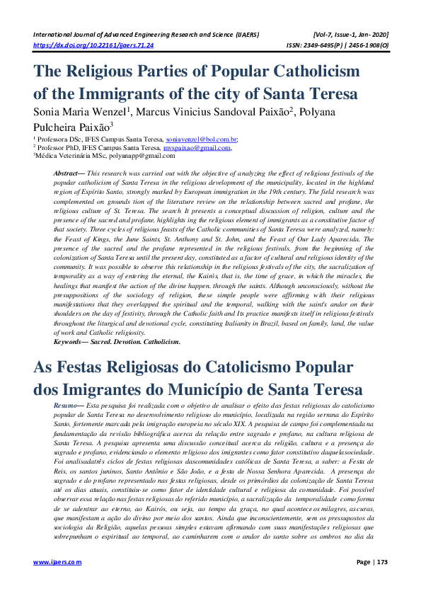 (PDF) The Religious Parties of Popular Catholicism of the Immigrants of ...