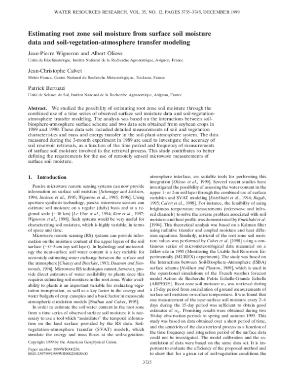 (PDF) Estimating root zone soil moisture from surface soil moisture ...
