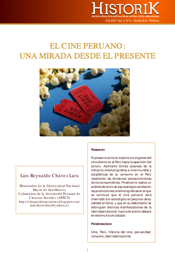 (PDF) EL CINE PERUANO UNA MIRADA DESDE EL PRESENTE Luis Chavez Lara (PDF) EL CINE PERUANO UNA MIRADA DESDE EL PRESENTE Luis Chavez Lara