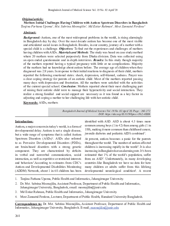 (PDF) Mothers Initial Challenges Having Children with Autism Spectrum ...