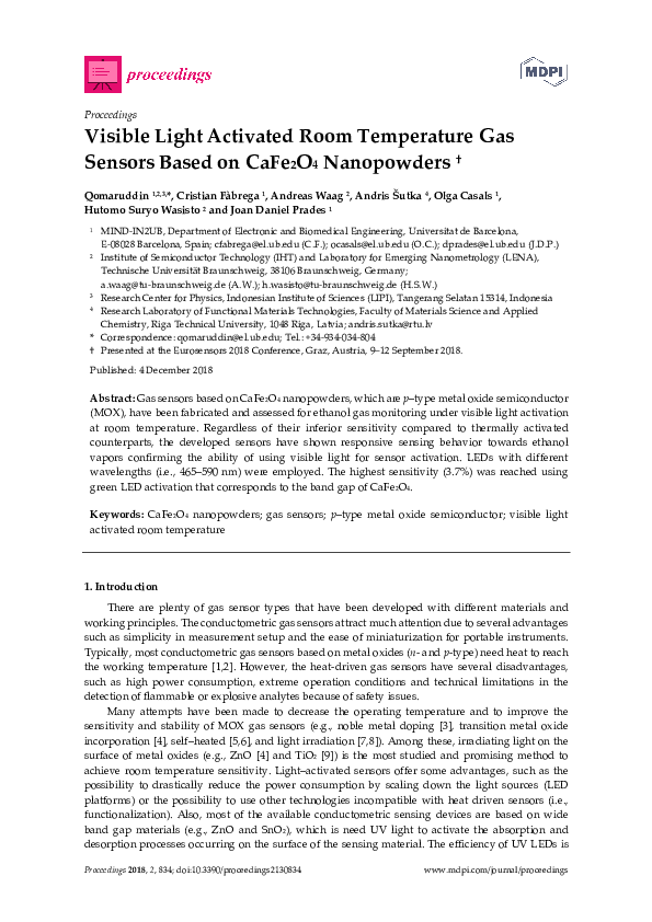 (PDF) Visible Light Activated Room Temperature Gas Sensors Based on