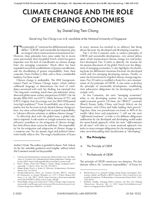 (PDF) Climate Change and the Role of Emerging Economies