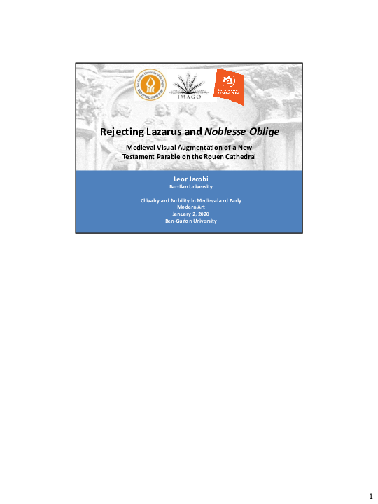 Rejecting Lazarus and Noblesse Oblige: Medieval Visual Augmentation of a New Testament Parable on the Rouen Cathedral