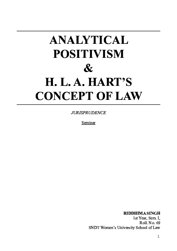 (PDF) Analytical Positivism and H. L. A. Hart's Concept of Law Riddhima Singh Academia.edu