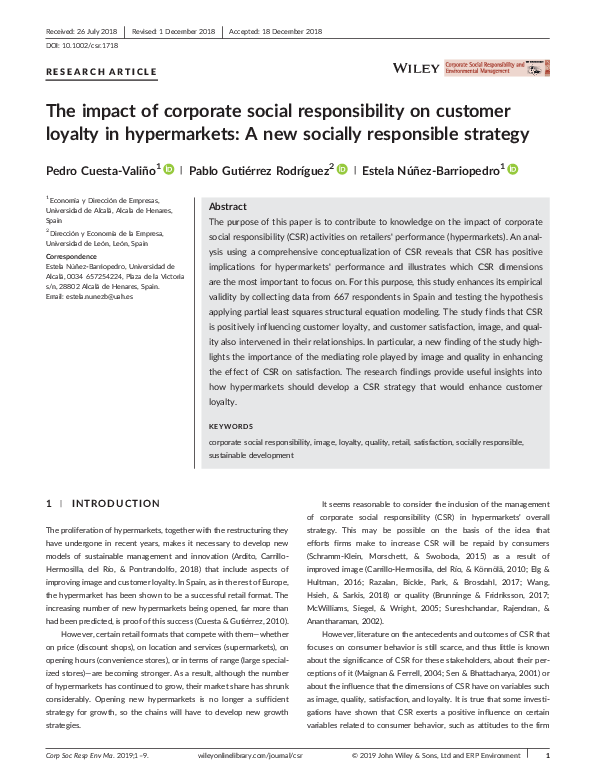 (PDF) The impact of corporate social responsibility on customer loyalty ...