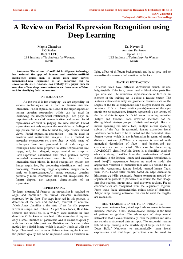 (PDF) IJERTA Review on Facial Expression Recognition using Deep