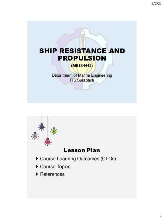 (PDF) Introduction to Ship Resistance and Propulsion