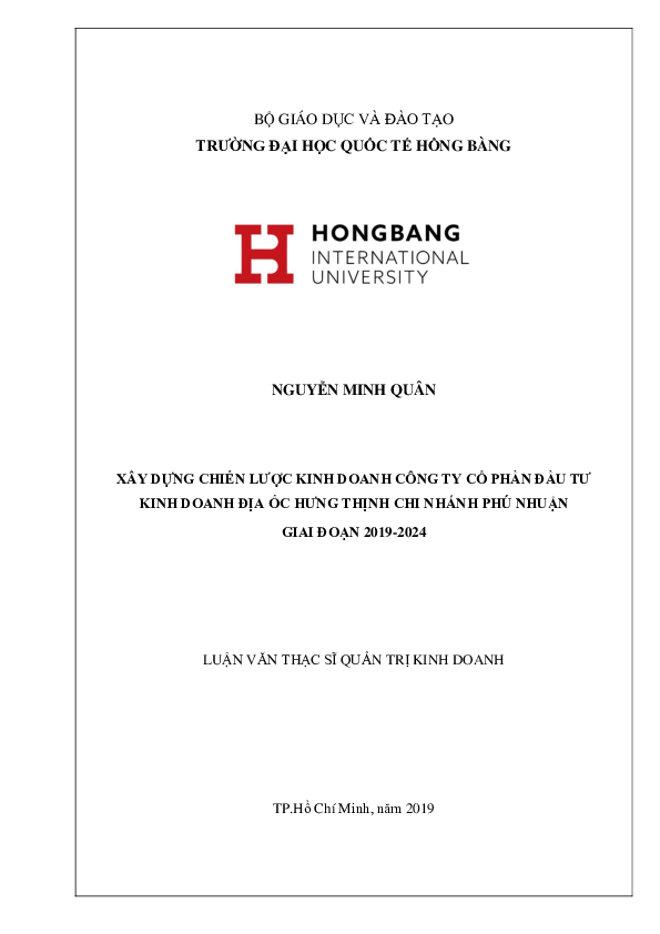 First page of “XÂY DỰNG CHIẾN LƯỢC KINH DOANH CÔNG TY CỔ PHẦN ĐẦU TƯ KINH DOANH ĐỊA ỐC HƯNG THỊNH CHI NHÁNH PHÚ NHUẬN”