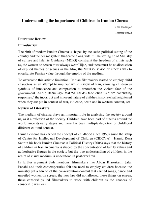 Literature review example film studies image