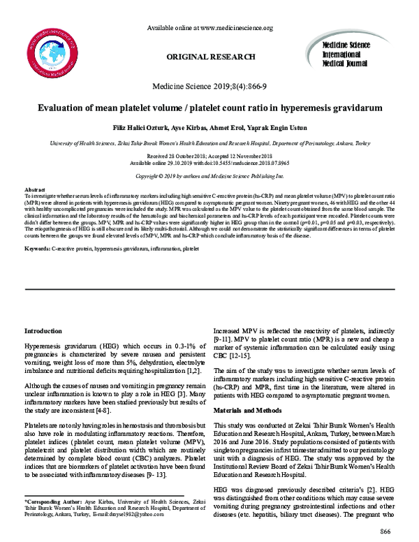 (PDF) Evaluation of mean platelet volume / platelet count ratio in ...