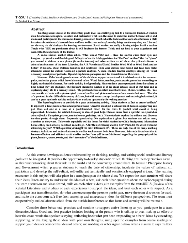 pdf teaching social studies in the elementary grade level focus in philippines history and government companion frederick w gomez academia edu
