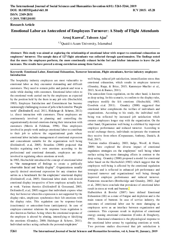 (PDF) Emotional Labor an Antecedent of Employees Turnover: A Study of ...