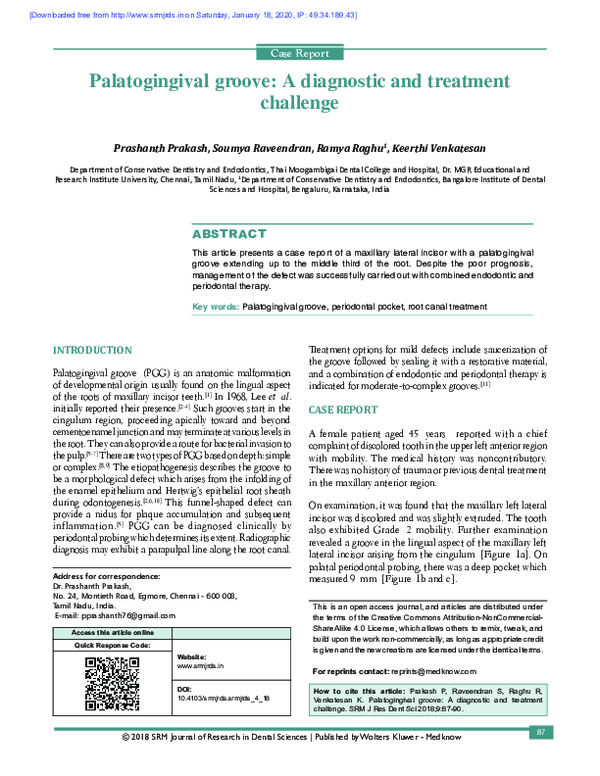PDF) Palatogingival groove: A diagnostic and treatment challenge