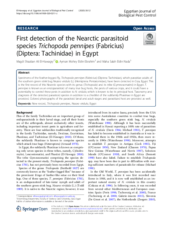 (PDF) First detection of the Nearctic parasitoid species Trichopoda ...