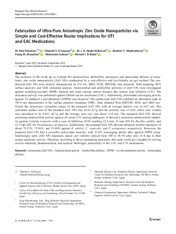 (PDF) Fabrication of UltraPure Anisotropic Zinc Oxide Nanoparticles via Simple and Cost