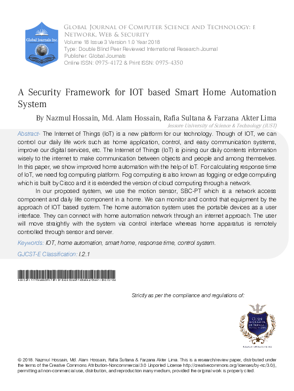 (PDF) A Security Framework for IOT based Smart Home Automation System