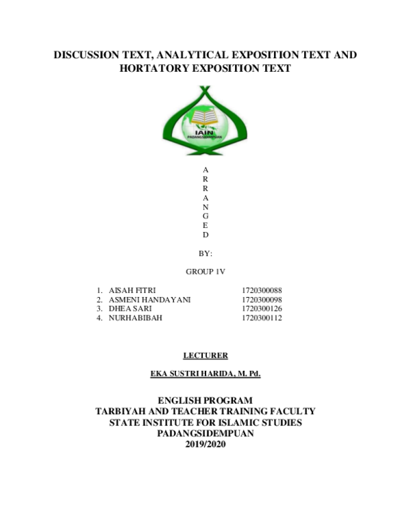 (DOC) DISCUSSION TEXT, ANALYTICAL EXPOSITION TEXT AND HORTATORY ...