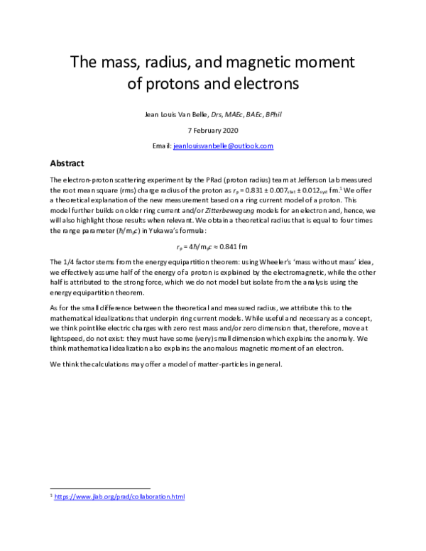 (PDF) The mass, radius, and magnetic moment of electrons and protons.