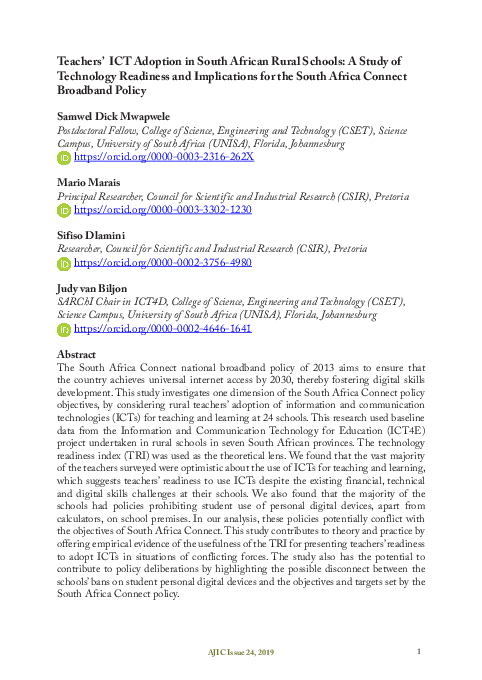 (PDF) Teachers' ICT Adoption in South African Rural Schools: A Study of ...