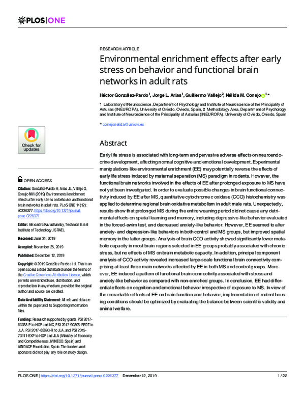 (PDF) Environmental enrichment effects after early stress on behavior ...