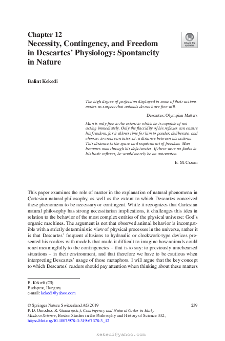 (PDF) Necessity, Contingency, and Freedom in Descartes' Physiology ...