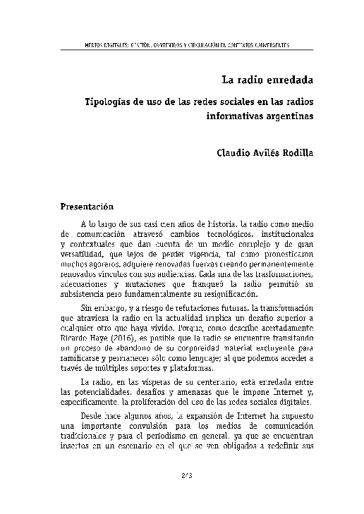 (PDF) La Radio Enredada. Tipologías de uso de las redes sociales en las
