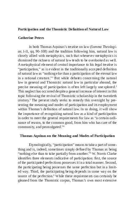 (PDF) Participation and the Thomistic Definition of Natural Law