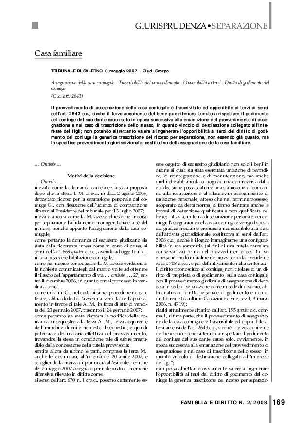(PDF) Inammisibilità del sequestro giudiziario della casa familiare e