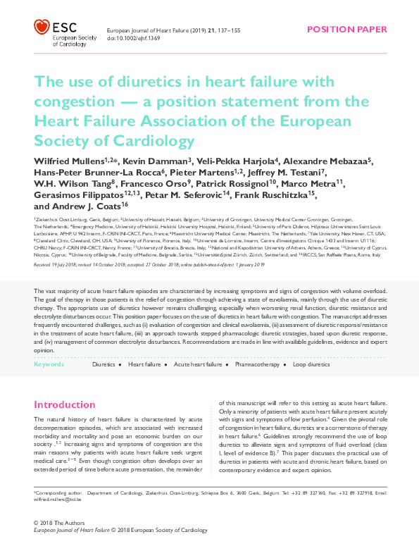 (PDF) The use of diuretics in heart failure with congestion a position