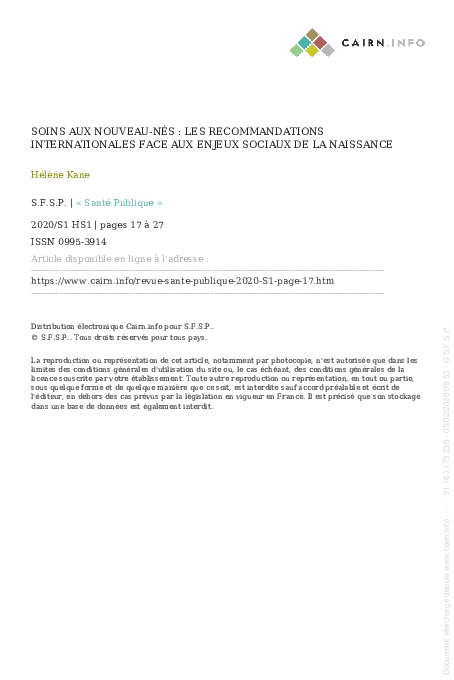 Pdf Soins Aux Nouveau Nes Les Recommandations Internationales Face Aux Enjeux Sociaux De La Naissance Kane Helene Academia Edu