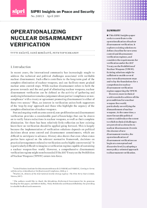 (PDF) Operationalizing Nuclear Disarmament Verification