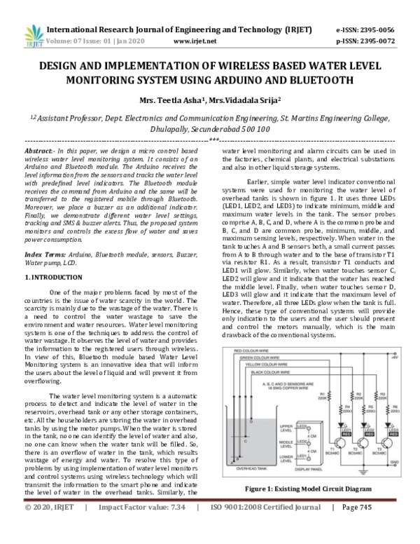 (PDF) IRJET DESIGN AND IMPLEMENTATION OF WIRELESS BASED WATER LEVEL