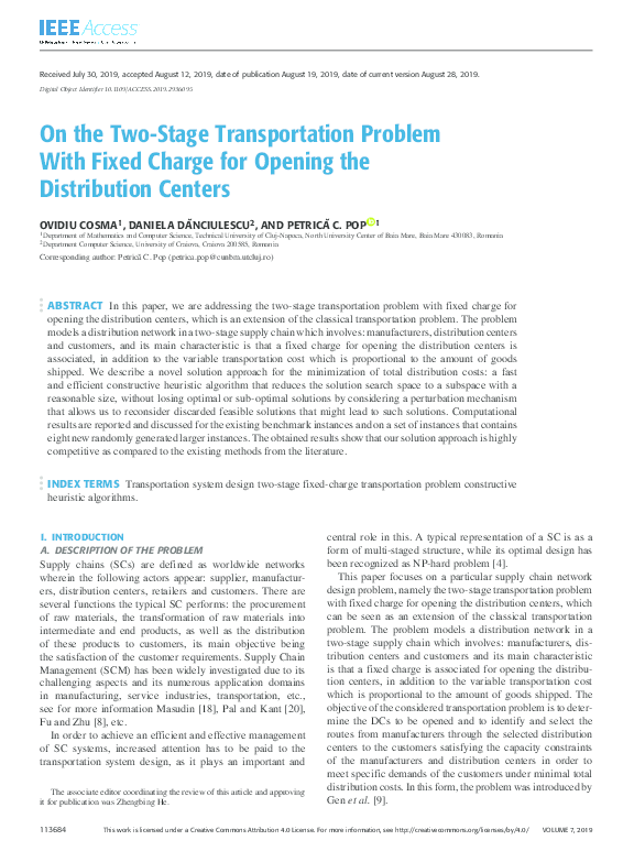 (PDF) On the Two-Stage Transportation Problem With Fixed Charge for ...