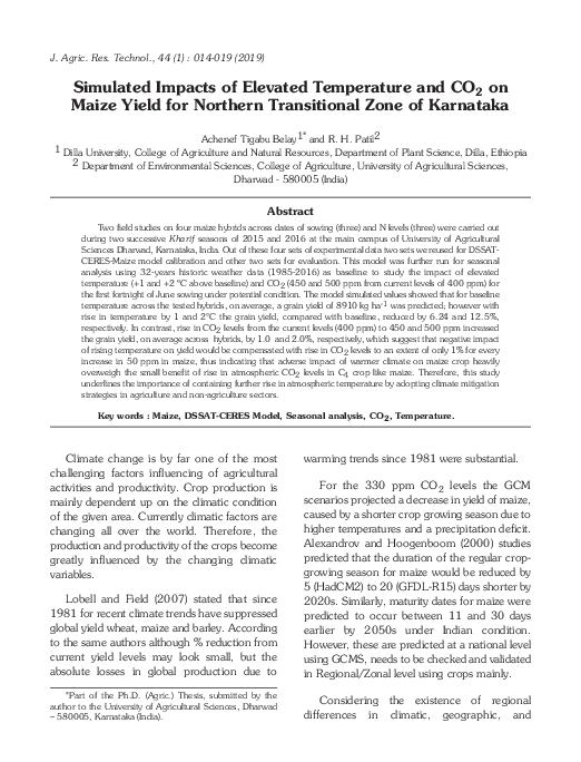 (PDF) Simulated Impacts of Elevated Temperature and CO 2 on Maize Yield ...
