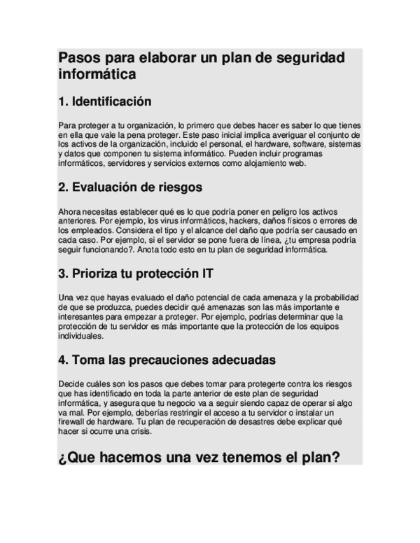 (DOC) Pasos para elaborar un plan de seguridad informática