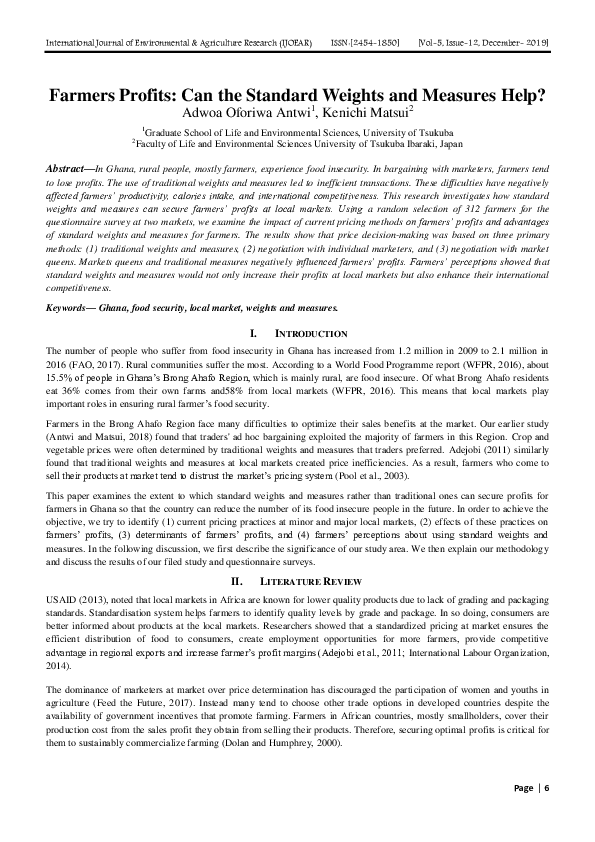 (PDF) Farmers Profits Can the Standard Weights and Measures Help Agriculture Journal IJOEAR