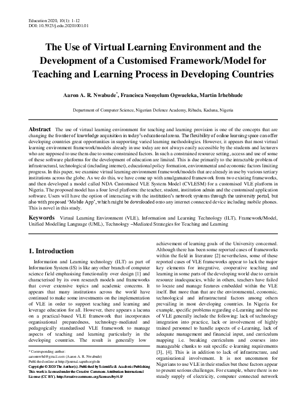 (PDF) The Use of Virtual Learning Environment and the Development of a