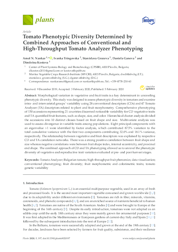 (PDF) Tomato Phenotypic Diversity Determined by Combined Approaches of ...