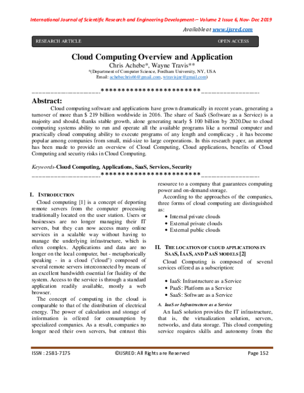 (PDF) Cloud Computing Overview and Application | iJSRED Journal ...