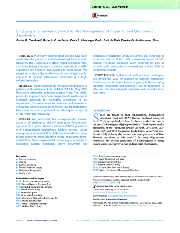 (PDF) Engaging in a Keyhole Concept for the Management of Ruptured and ...