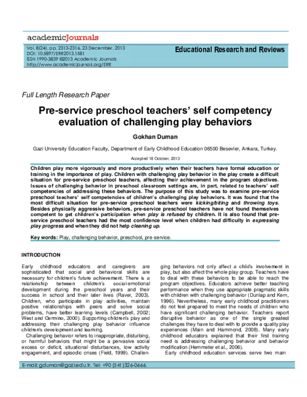 (PDF) Pre-Service Preschool Teachers' Self Competency Evaluation of ...