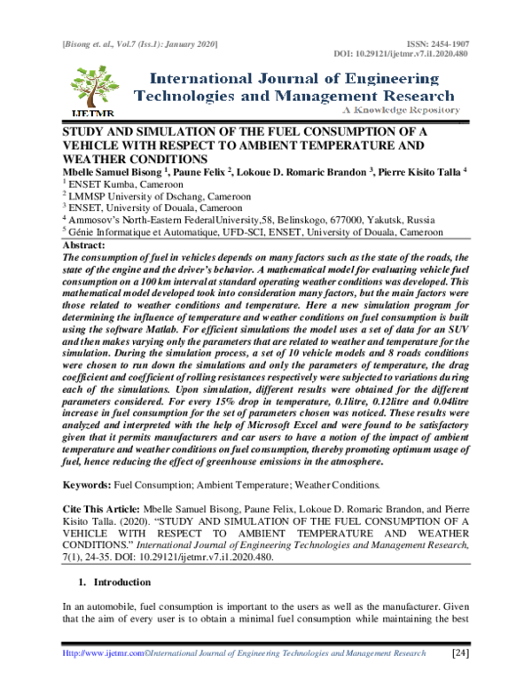 (PDF) STUDY AND SIMULATION OF THE FUEL CONSUMPTION OF A VEHICLE WITH ...