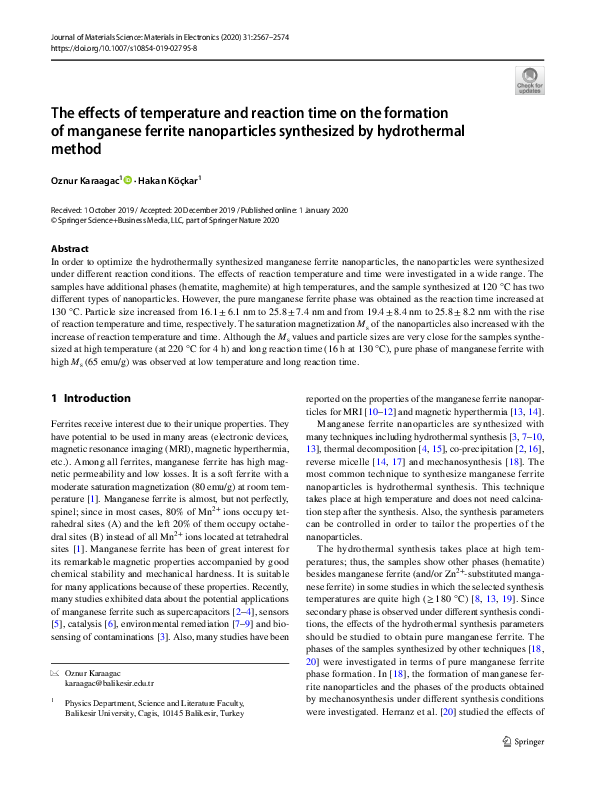 (PDF) The effects of temperature and reaction time on the formation of ...