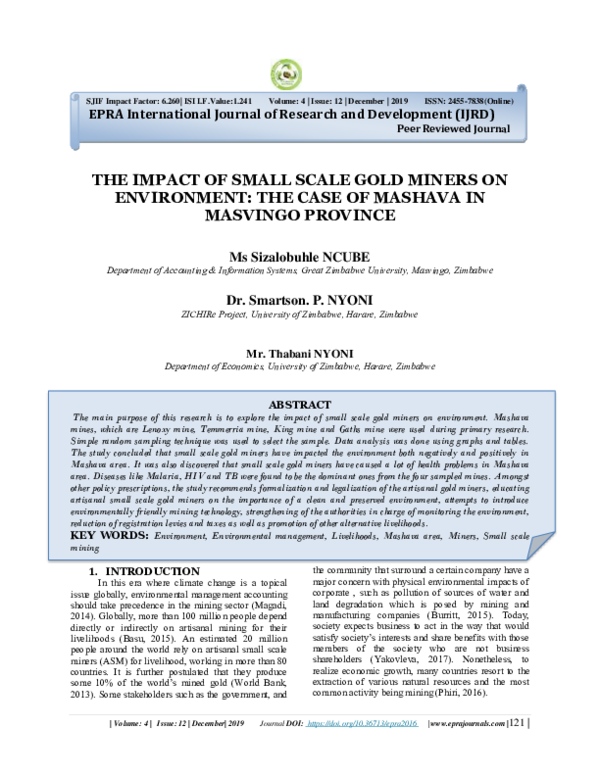 (PDF) THE IMPACT OF SMALL SCALE GOLD MINERS ON ENVIRONMENT: THE CASE OF ...