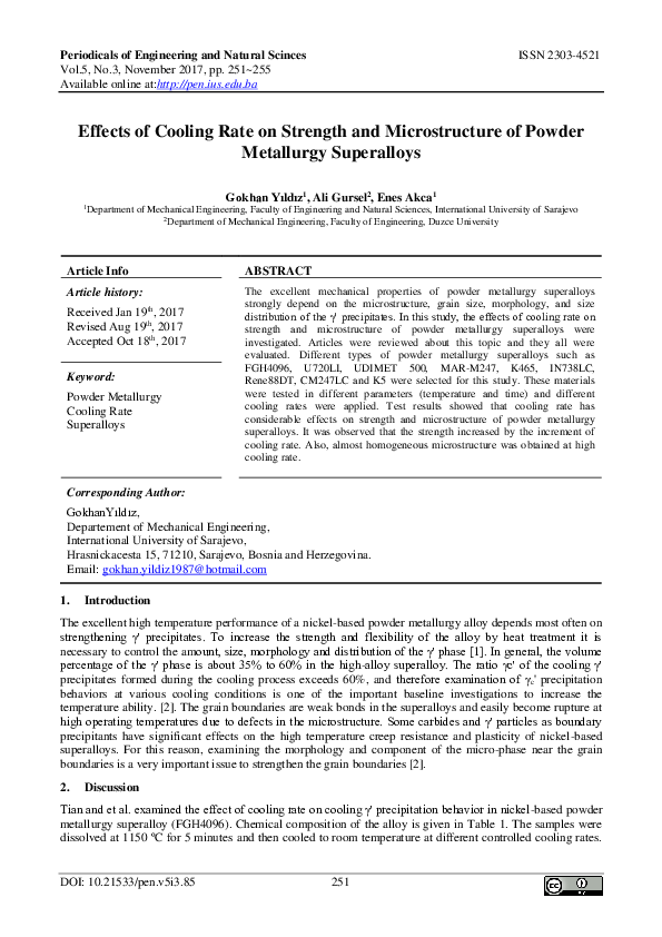 (PDF) Effects of Cooling Rate on Strength and Microstructure of Powder