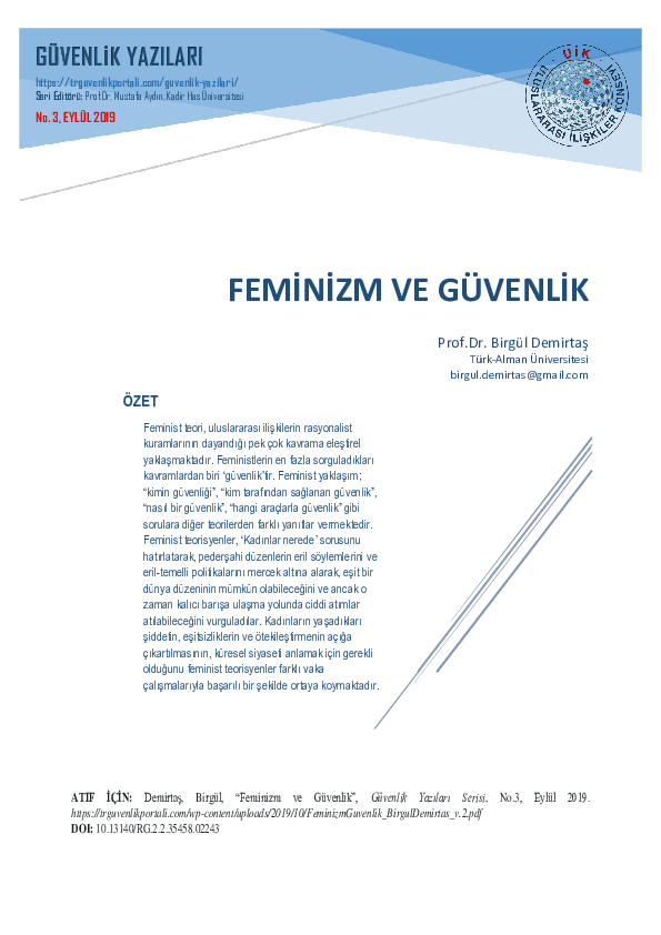  PDF Feminizm Ve Guvenlik By Birg l Demirta Women In Foreign Policy 