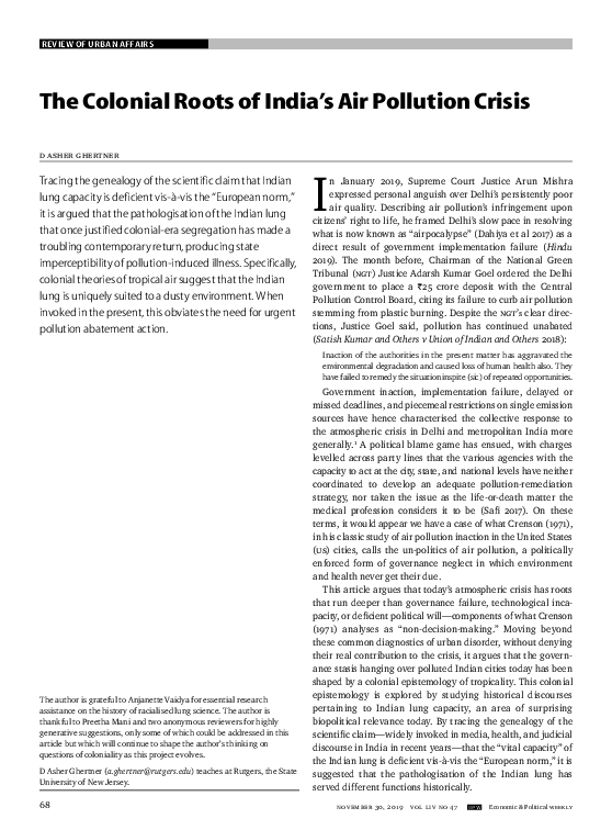 (PDF) The Colonial Roots of India's Air Pollution Crisis Asher