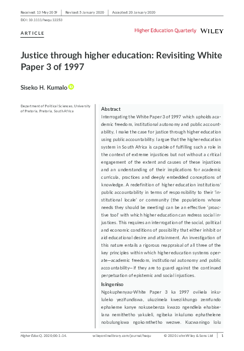 (PDF) Justice through Higher Education